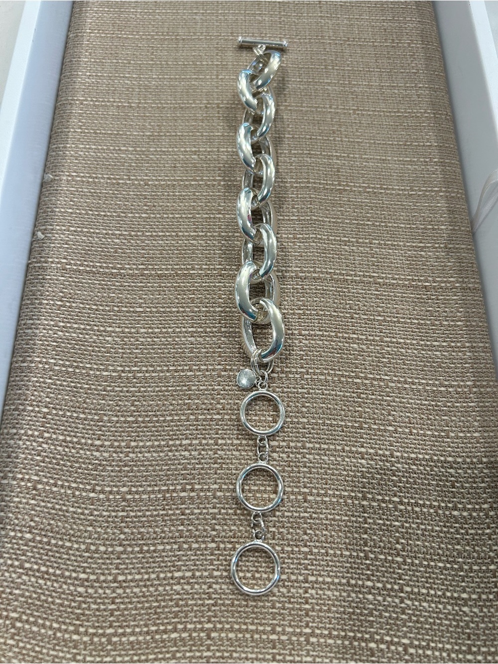 Chunky Silver Tone Link Bracelet with Adjustable Toggle Circles
